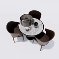 Elegant Round Marble Table Set With Four Brown Chairs And Metal Container 3d model