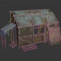 Wooden Cabin Featuring Rusted Metal Roof Blue Green Tint Wooden Steps and Small Awning
