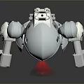 Silver Robot Character With Red Crystal Chest Reflective Surface And Weapon Hands 3d model