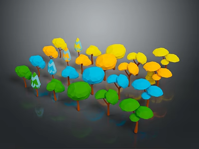 Colorful Low Poly Trees With Brown Trunks And Yellow Blue Green Orange Hues 3d model