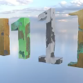 Colorful 1111 Sculptural Art Installation With Gold Green Black White Copper Tones Against Sky Clouds