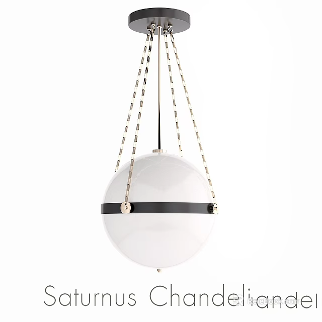 Modern White Spherical Pendant Light Design With Black Horizontal Band And Gold Chains 3d model 