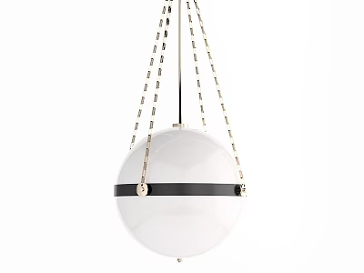 Modern White Spherical Pendant Light Design With Black Horizontal Band And Gold Chains 3d model