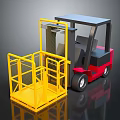 Red Black Industrial Forklift With Yellow Safety Cage And Platform