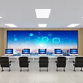 Modern Conference Room Interior With Large Digital Screen Tech Patterns And Computer Monitors 3d model
