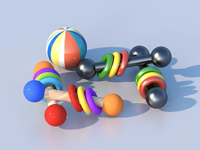 Colorful Stacking Rings And Balls As Playful Toddler Baby Toys 3d model