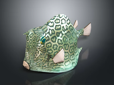 Leopard Boxfish With Green White Spotted Pattern Blue Eyes And Fins 3d model