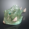 Leopard Boxfish With Green White Spotted Pattern Blue Eyes And Fins