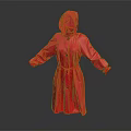 Red Hooded Raincoat With Long Sleeves And Adjustable Belt For Outdoor Use