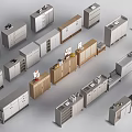 Various Kitchen Cabinets With Different Designs And Colors For Home Use 3d model