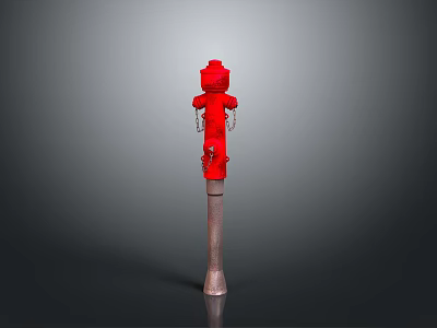 Red Fire Hydrant 3D Model With Wooden Base On Gray Gradient Background 3d model