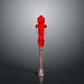 Red Fire Hydrant 3D Model With Wooden Base On Gray Gradient Background