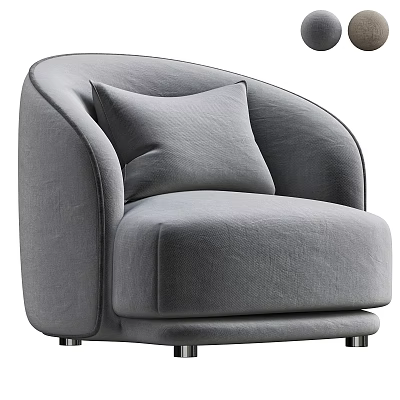 Gray Velvet Single Sofa With Curved Armrests Cushion And Metal Legs 3d model