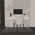 Modern Desk With Computer Monitor Comfortable Chair Potted Plant And Pendant Lights In Contemporary Interior