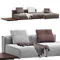 Sectional Sofa in Neutral Tones with Decorative Pillows and Cozy Throw Blanket 3d model