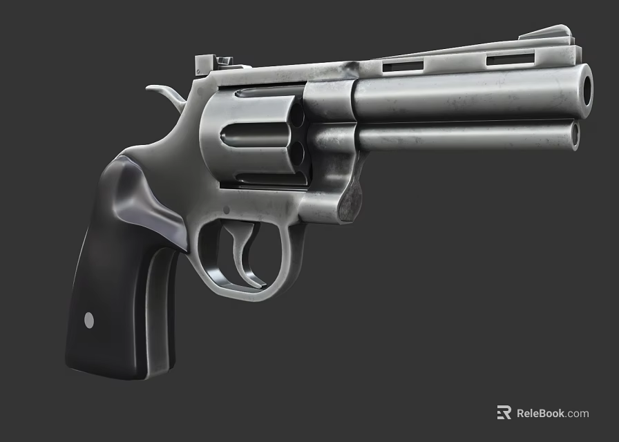 Classic Metallic Revolver Weapon With Black Grip And Barrel Design 3d model 