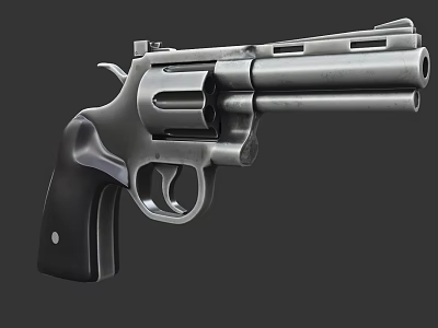 Classic Metallic Revolver Weapon With Black Grip And Barrel Design 3d model