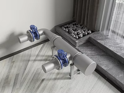 Household Electrical Appliances With Gray Pipes And Blue Valves For Indoor Installation 3d model