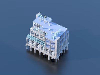 Multi Storey Industrial Factory Building With Steel Structure And Roof Equipment 3d model