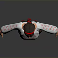 Woman in Traditional Costume Red Headscarf White Embroidered Blouse Black Floral Skirt Red Boots