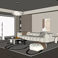 Cream Style Living Room Sofa Coffee Table Combination Lazy Sofa Stool Fabric Dream Curtain Sofa Background Wall Chandelier Side Table Hanging Picture Floor Lamp 3d model