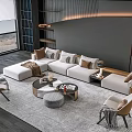 Modern Sectional Sofa and Coffee Table Set with Decorative Pillows Throw Blanket and Armchairs