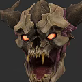 Horned Skull Game Character With Red Glowing Eyes Sharp Fangs And Open Mouth