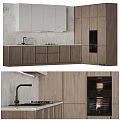 Modern Kitchen Interior Design With Wooden Cabinets Built-in Oven Stone Countertop And Faucet