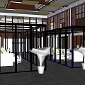 Public Office Space Modern Interior Design With Glass Partitions Work Desks And Potted Plants