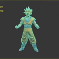Anime Game Character With Golden Spiky Hair Blue Shirt Orange Pants And Standing Pose