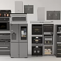 Modern Kitchen Appliances Collection With Refrigerator Oven Microwave And Coffee Maker 3d model