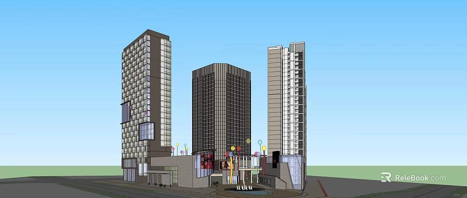 Modern Commercial Complex Featuring Fun Themed High Rise Buildings Retail Spaces And Plaza 3d model 