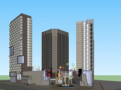 Modern Commercial Complex Featuring Fun Themed High Rise Buildings Retail Spaces And Plaza 3d model
