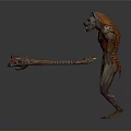 Fierce Ape Like Monster Character With Orange Red Armor And Skull Weapon In