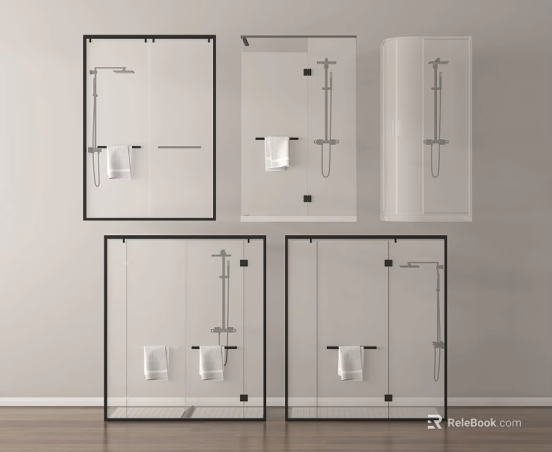 Various Shower Sauna Enclosure Designs with Glass Panels and Bathroom Fixtures 3d model 