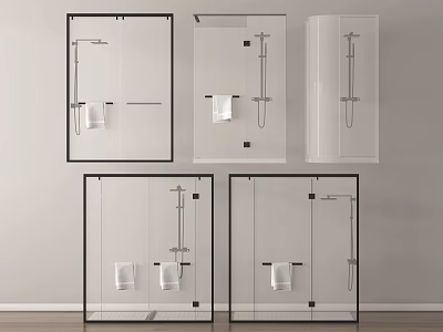 Various Shower Sauna Enclosure Designs with Glass Panels and Bathroom Fixtures 3d model