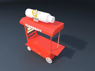Red Functional Breakfast Cart Featuring White Container and Mobile Wheels for Sunny Meals 3d model