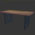 Modern Dining Table With Wooden Tabletop And Geometric Metal Legs