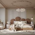 Kids Room Interior Design with Pastel Pink Walls Cloud Headboard Round Rug and Teddy Bear
