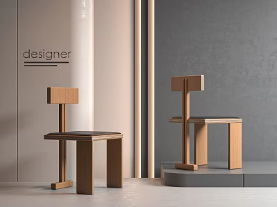 Minimalist Wooden Dining Chairs Featuring Square Backrest In Modern Light Gray Interior 3d model
