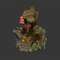 Decorative Tree Stump Shaped Building With Orange Structures Purple Flowers Stone Base And Entrance