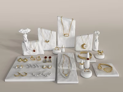 White Marble Display Shelf for Jewelry Showcasing Necklaces Earrings Rings and Bracelets 3d model