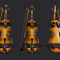 Vintage Violin And Art Supplies Set With Wooden Details For Creative Projects