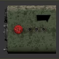 Retro Green Computer Console Featuring Multiple Knobs Buttons Red Button And Textured Surface
