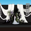 Elegant Sculpture Carving Design For Wedding Scene With Purple White Flowers And Curtains
