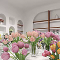 Floral Shop Interior Design With Colorful Flower Bouquets On Display Platforms