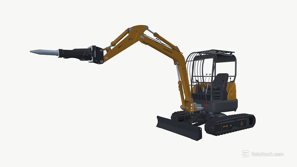 Compact Yellow Industrial Tracked Excavator With Operator Cabin And Hydraulic Arm 3d model 