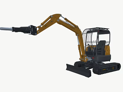 Compact Yellow Industrial Tracked Excavator With Operator Cabin And Hydraulic Arm 3d model
