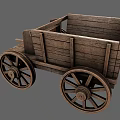 Vintage Wooden Cart With Open Box Structure And Large Wooden Wheels