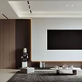 Elegant Modern Living Dining Room Interior With Wooden Panel TV Wall And Textured Rug Decor
